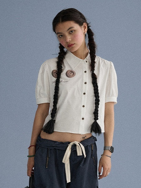 100% Cotton Slim Fit Printed Polo Collar Office Chic Ladies T Shirt Crop Top