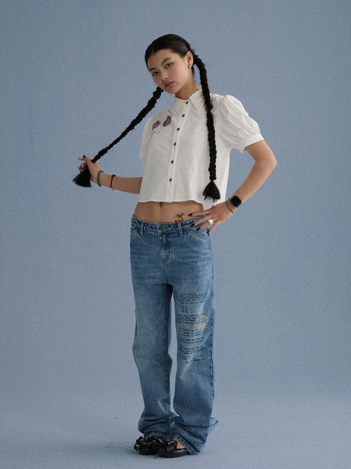 100% Cotton Slim Fit Printed Polo Collar Office Chic Ladies T Shirt Crop Top