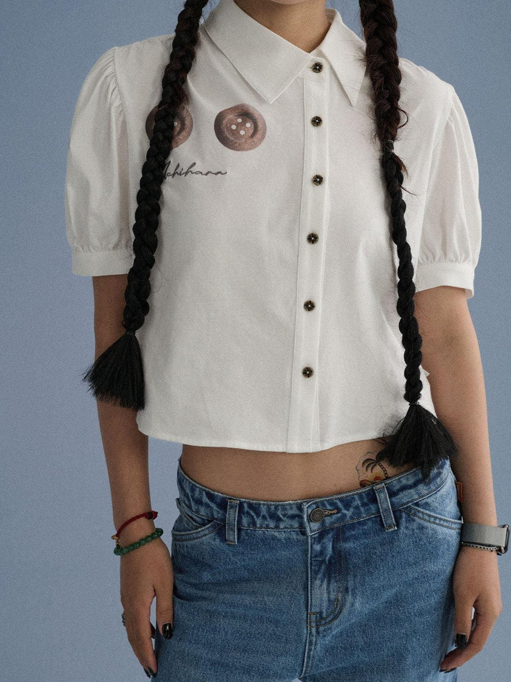 100% Cotton Slim Fit Printed Polo Collar Office Chic Ladies T Shirt Crop Top