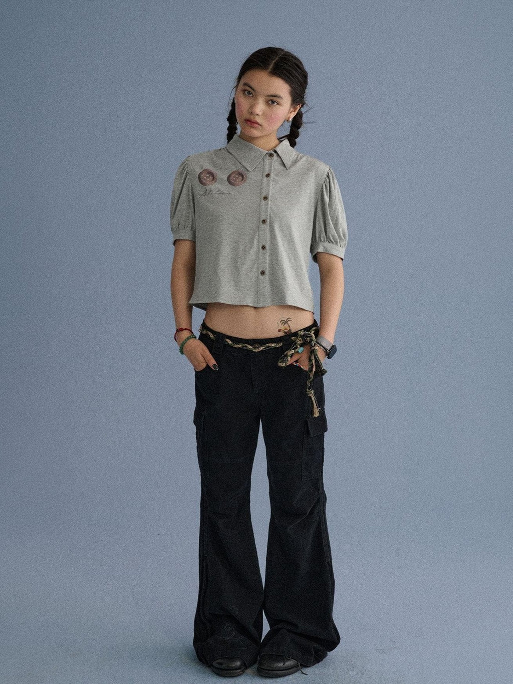 100% Cotton Slim Fit Printed Polo Collar Office Chic Ladies T Shirt Crop Top