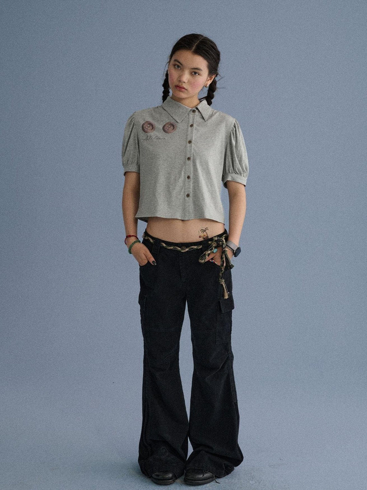 100% Cotton Slim Fit Printed Polo Collar Office Chic Ladies T Shirt Crop Top