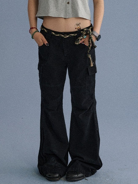 100 Percent Cotton Casual Pocketed Natural Waist Girls Wide-Leg Pants