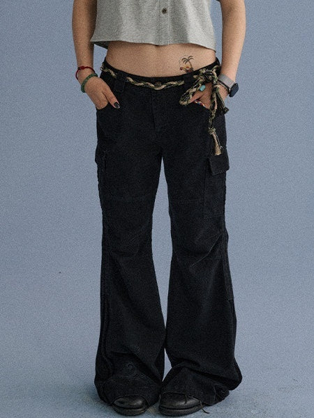 100 Percent Cotton Casual Pocketed Natural Waist Girls Wide-Leg Pants