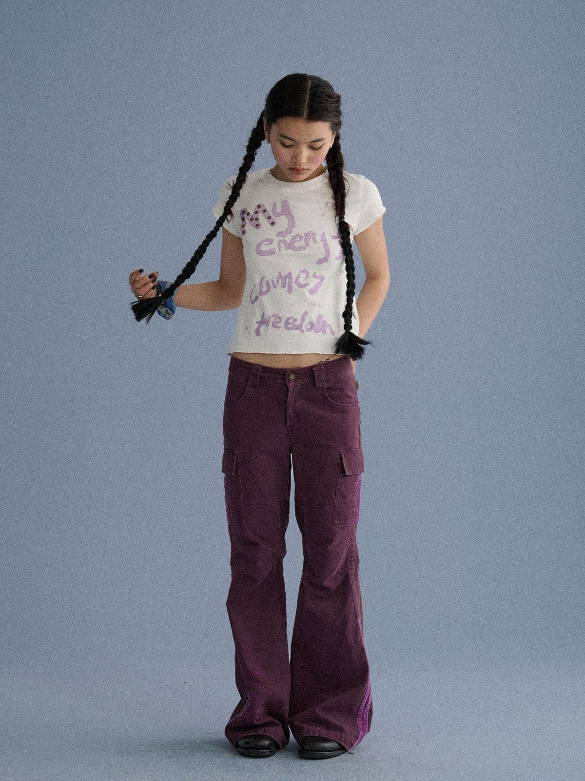 100 Percent Cotton Casual Pocketed Natural Waist Girls Wide-Leg Pants