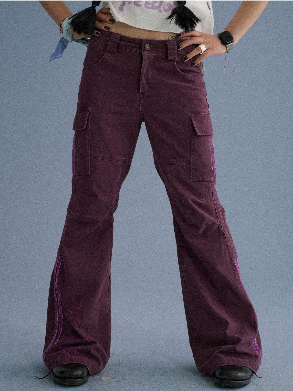 100 Percent Cotton Casual Pocketed Natural Waist Girls Wide-Leg Pants