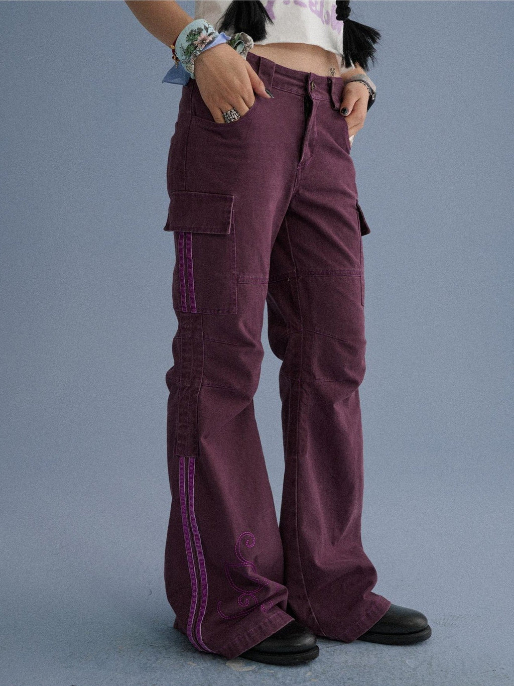 100 Percent Cotton Casual Pocketed Natural Waist Girls Wide-Leg Pants