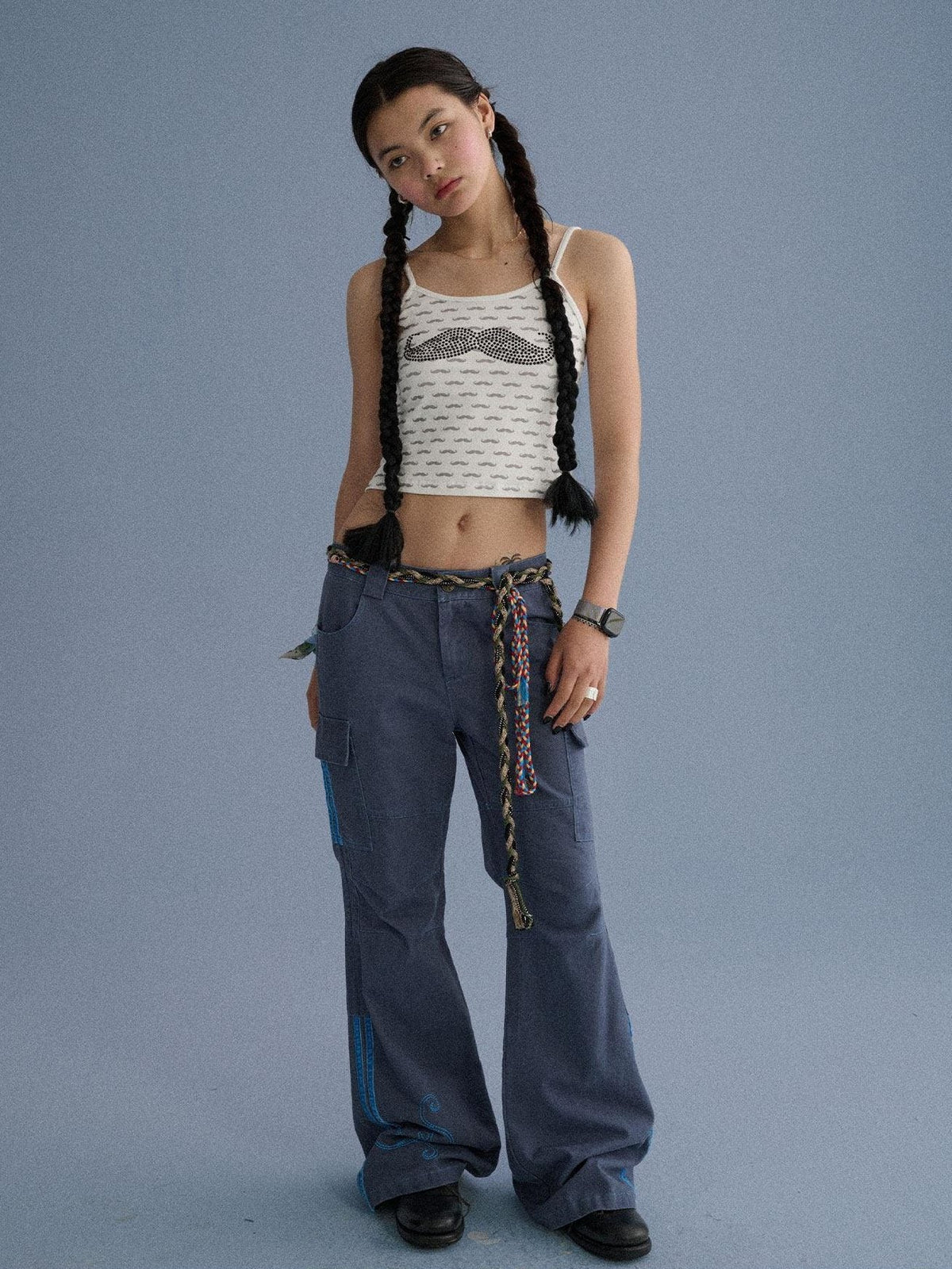 100 Percent Cotton Casual Pocketed Natural Waist Girls Wide-Leg Pants