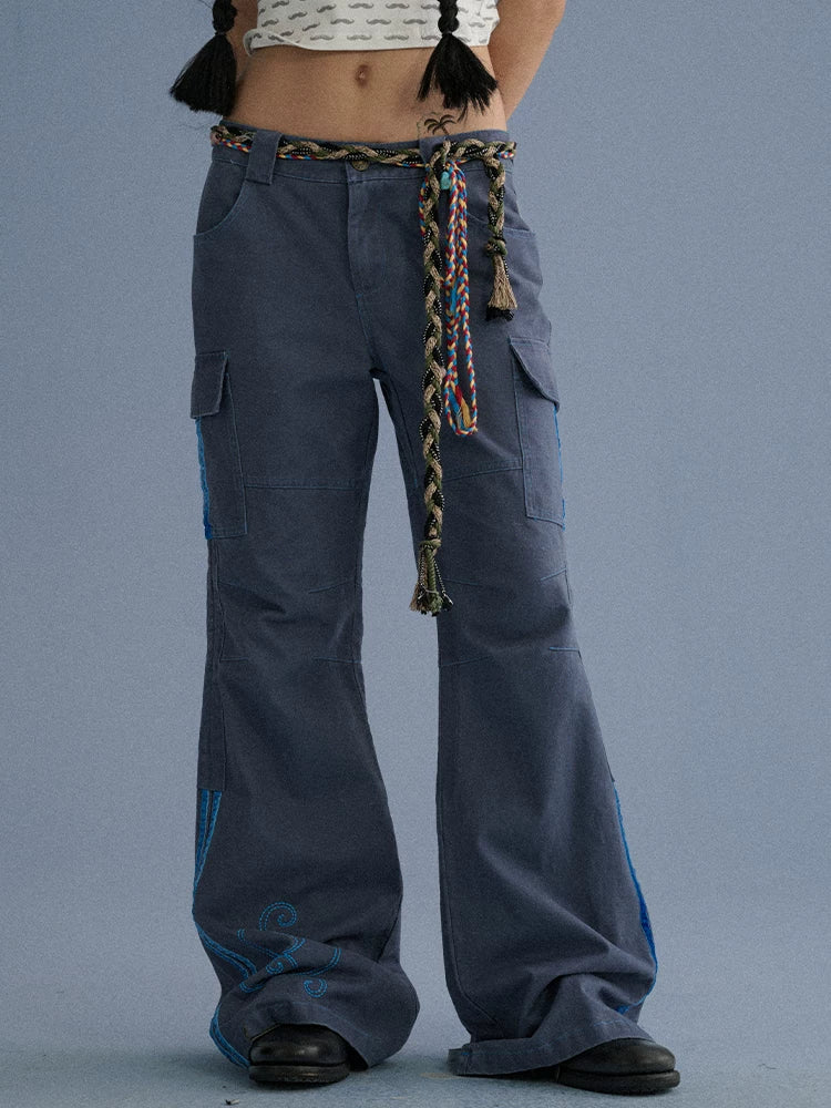100 Percent Cotton Casual Pocketed Natural Waist Girls Wide-Leg Pants