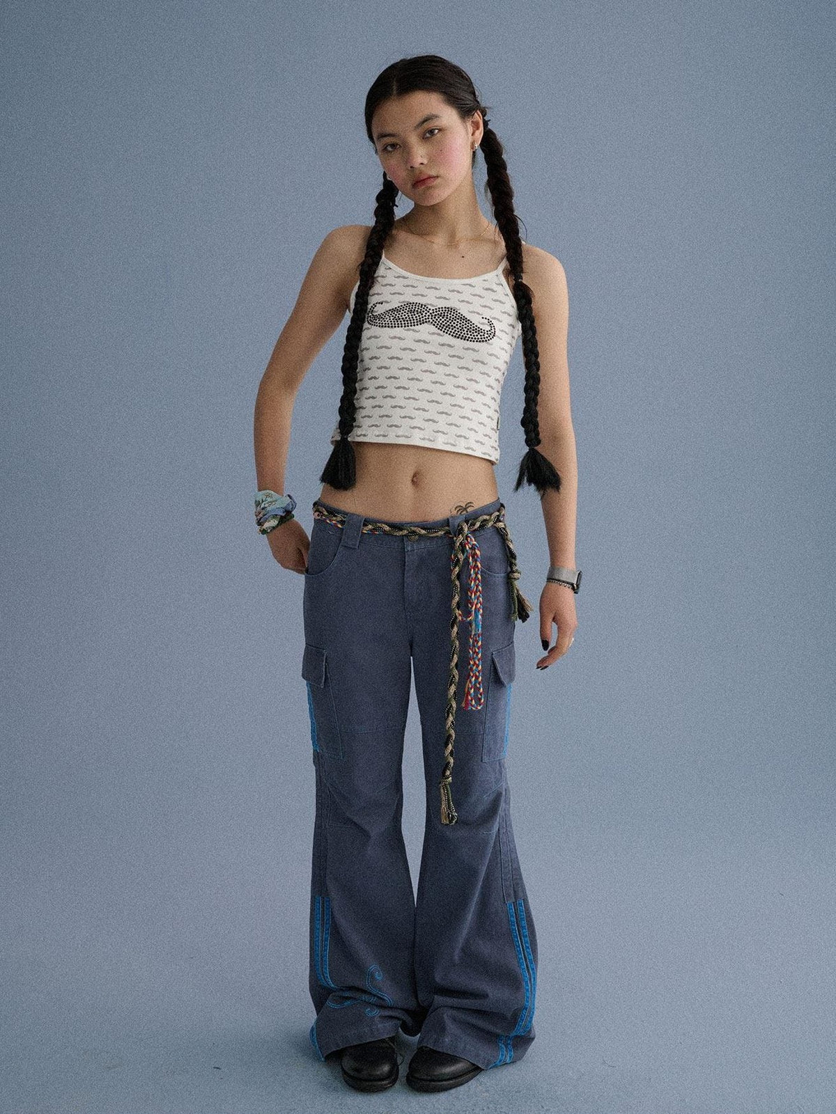100 Percent Cotton Casual Pocketed Natural Waist Girls Wide-Leg Pants