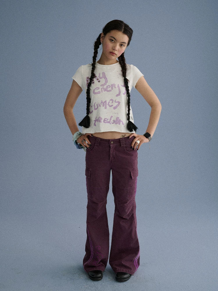 100 Percent Cotton Casual Pocketed Natural Waist Girls Wide-Leg Pants