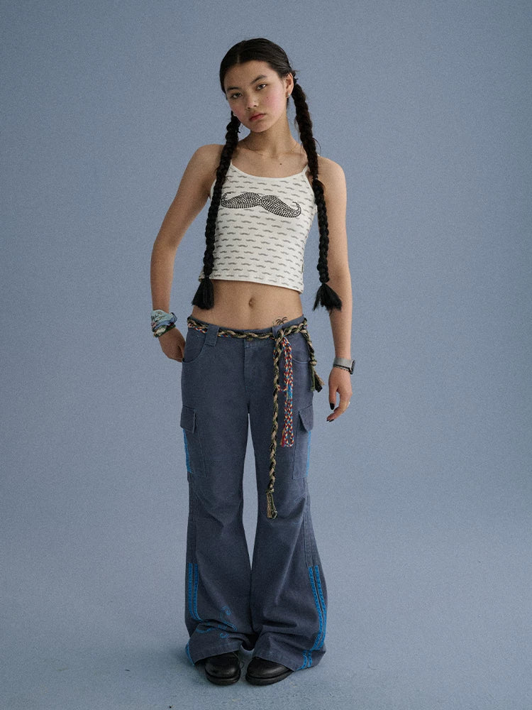 100 Percent Cotton Casual Pocketed Natural Waist Girls Wide-Leg Pants