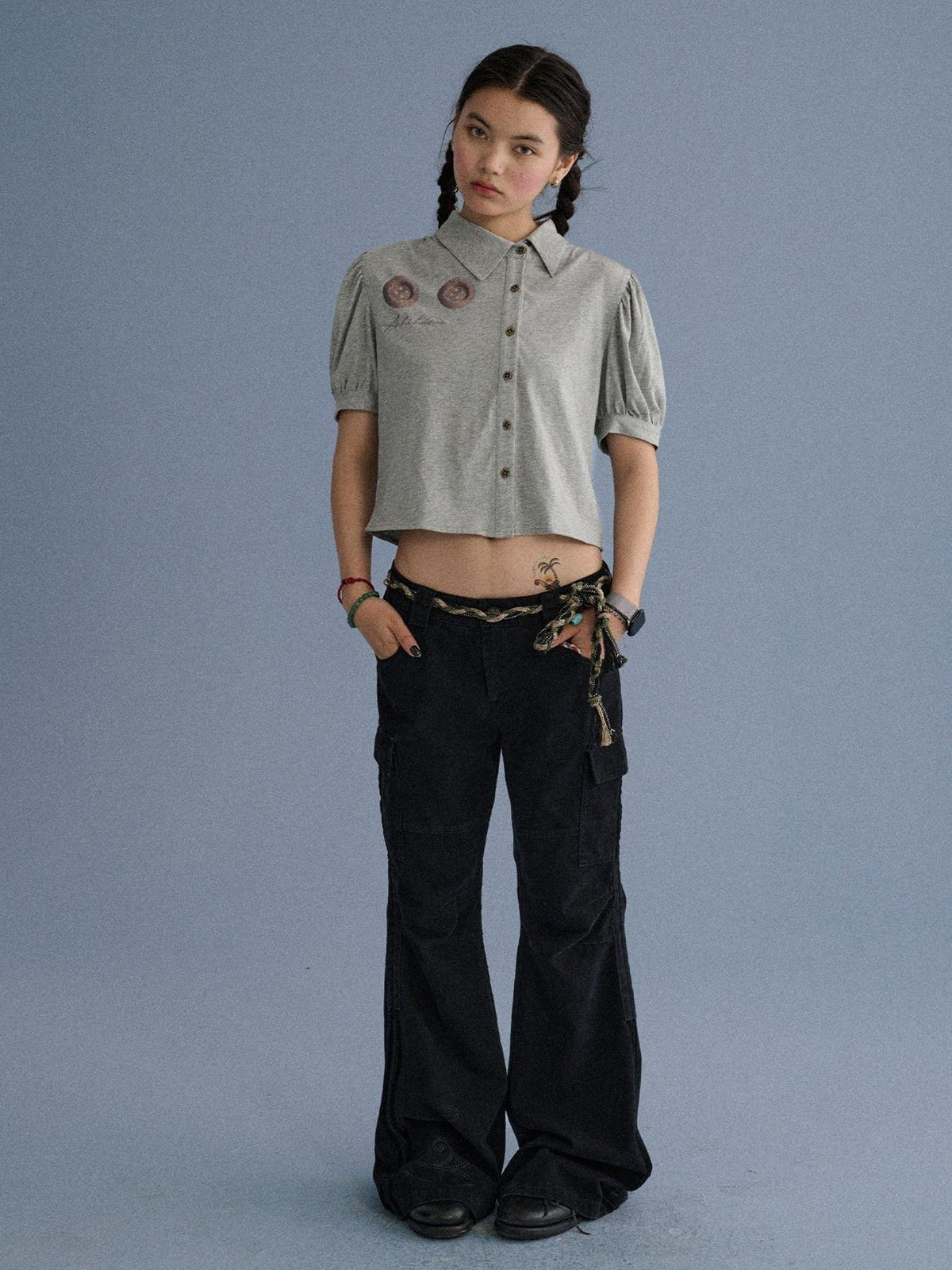 100 Percent Cotton Casual Pocketed Natural Waist Girls Wide-Leg Pants