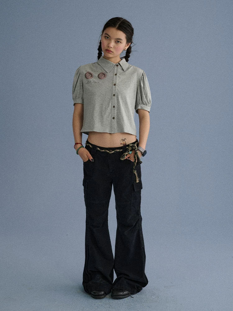 100 Percent Cotton Casual Pocketed Natural Waist Girls Wide-Leg Pants