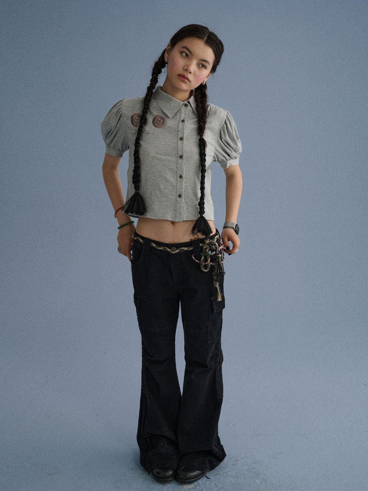 100 Percent Cotton Casual Pocketed Natural Waist Girls Wide-Leg Pants