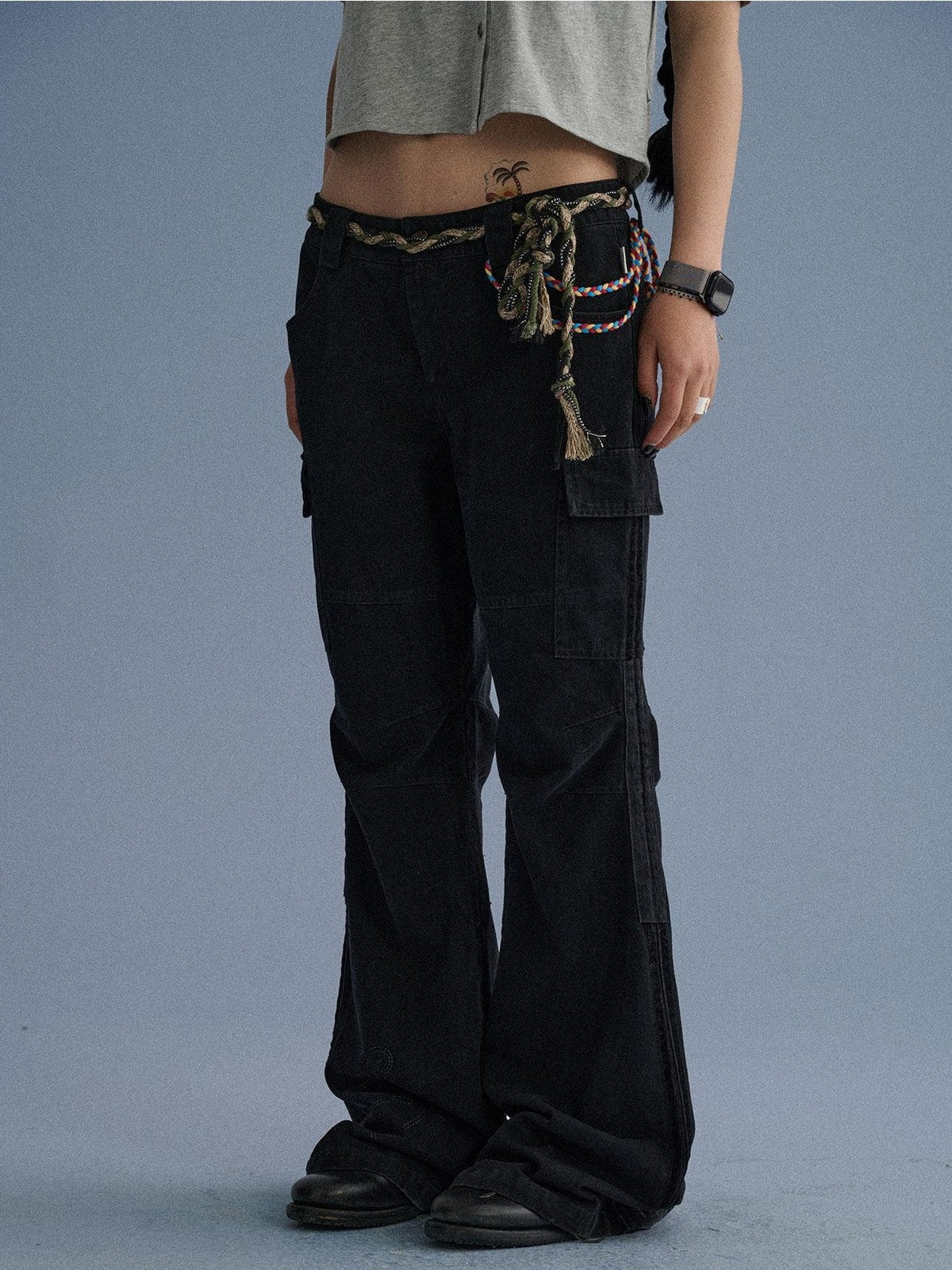 100 Percent Cotton Casual Pocketed Natural Waist Girls Wide-Leg Pants