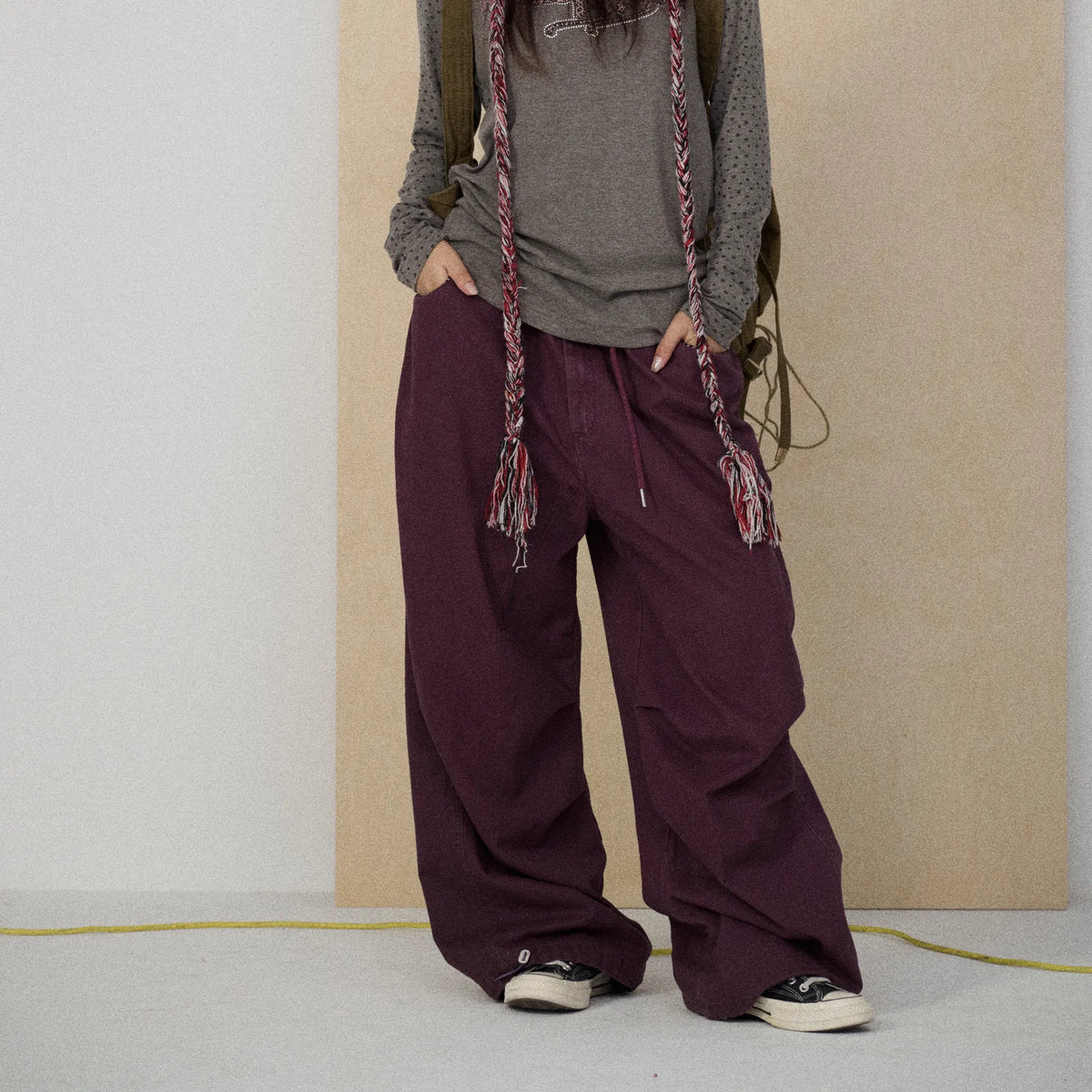 100 Percent Cotton Pleated Mid Rise Letter Print Office Commuter Pants