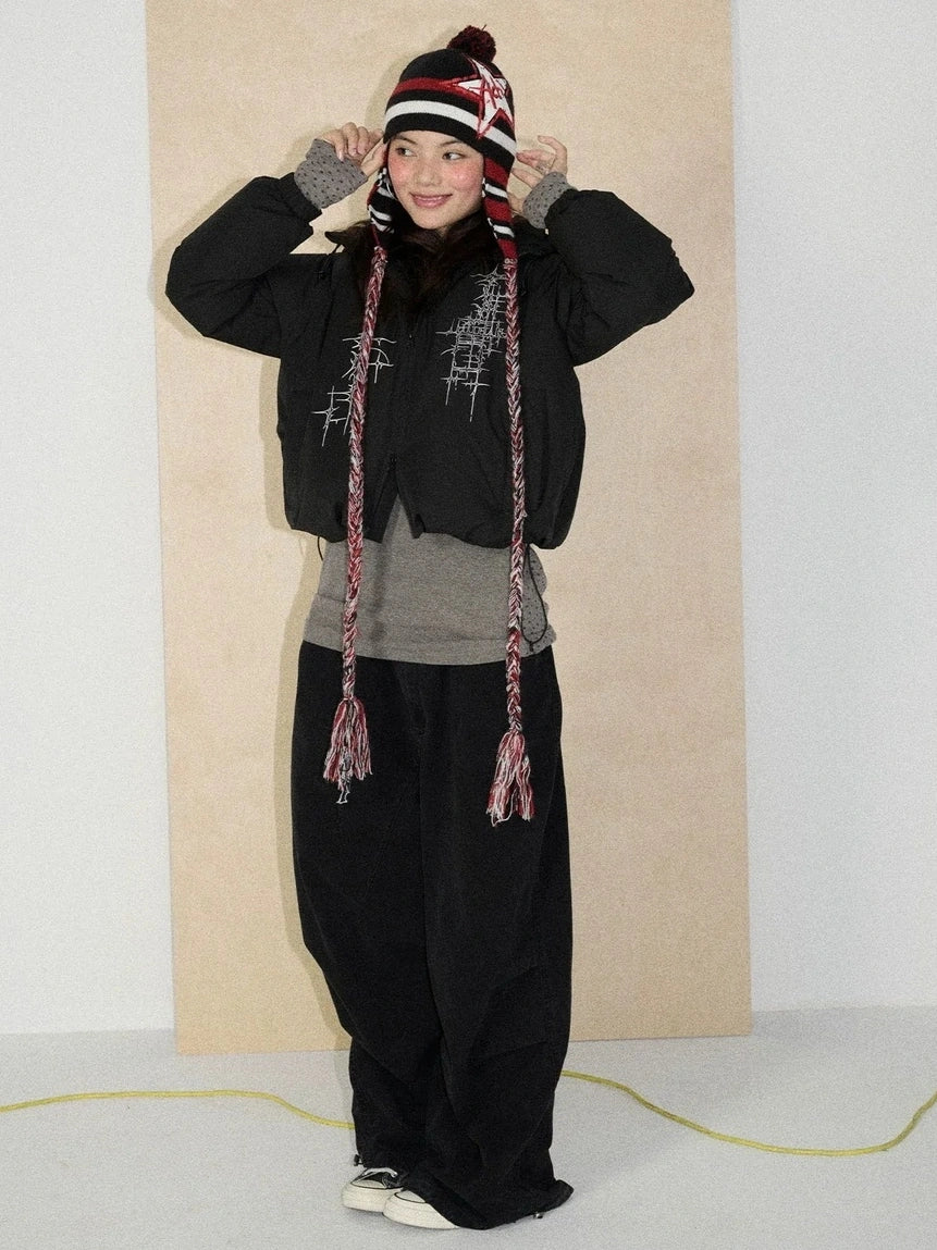 100 Percent Cotton Pleated Mid Rise Letter Print Office Commuter Pants