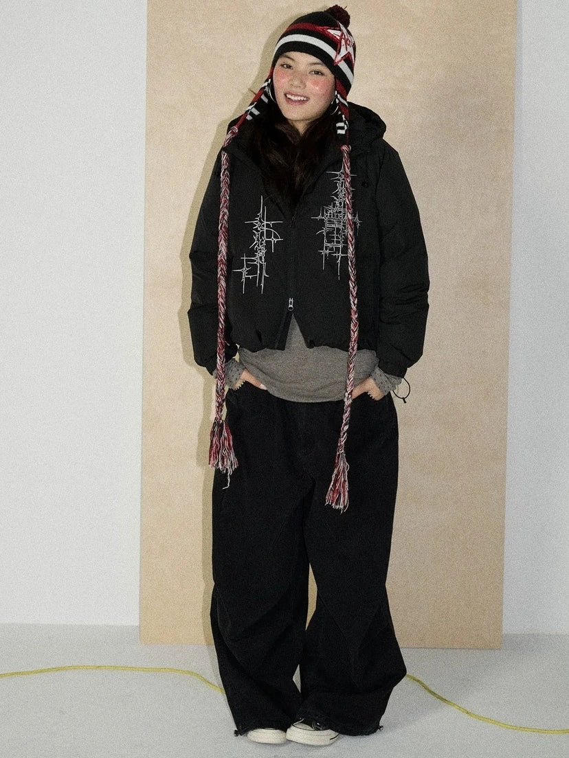 100 Percent Cotton Pleated Mid Rise Letter Print Office Commuter Pants