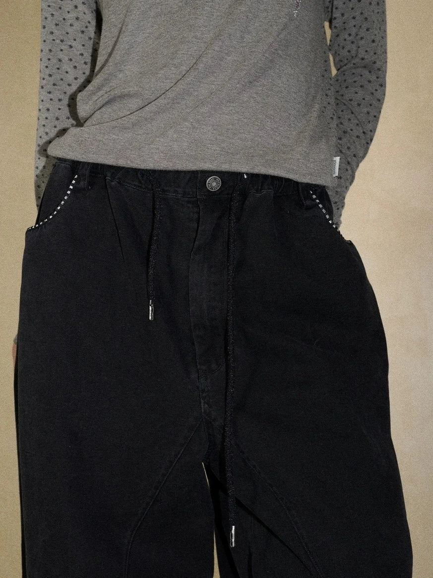 100 Percent Cotton Pleated Mid Rise Letter Print Office Commuter Pants
