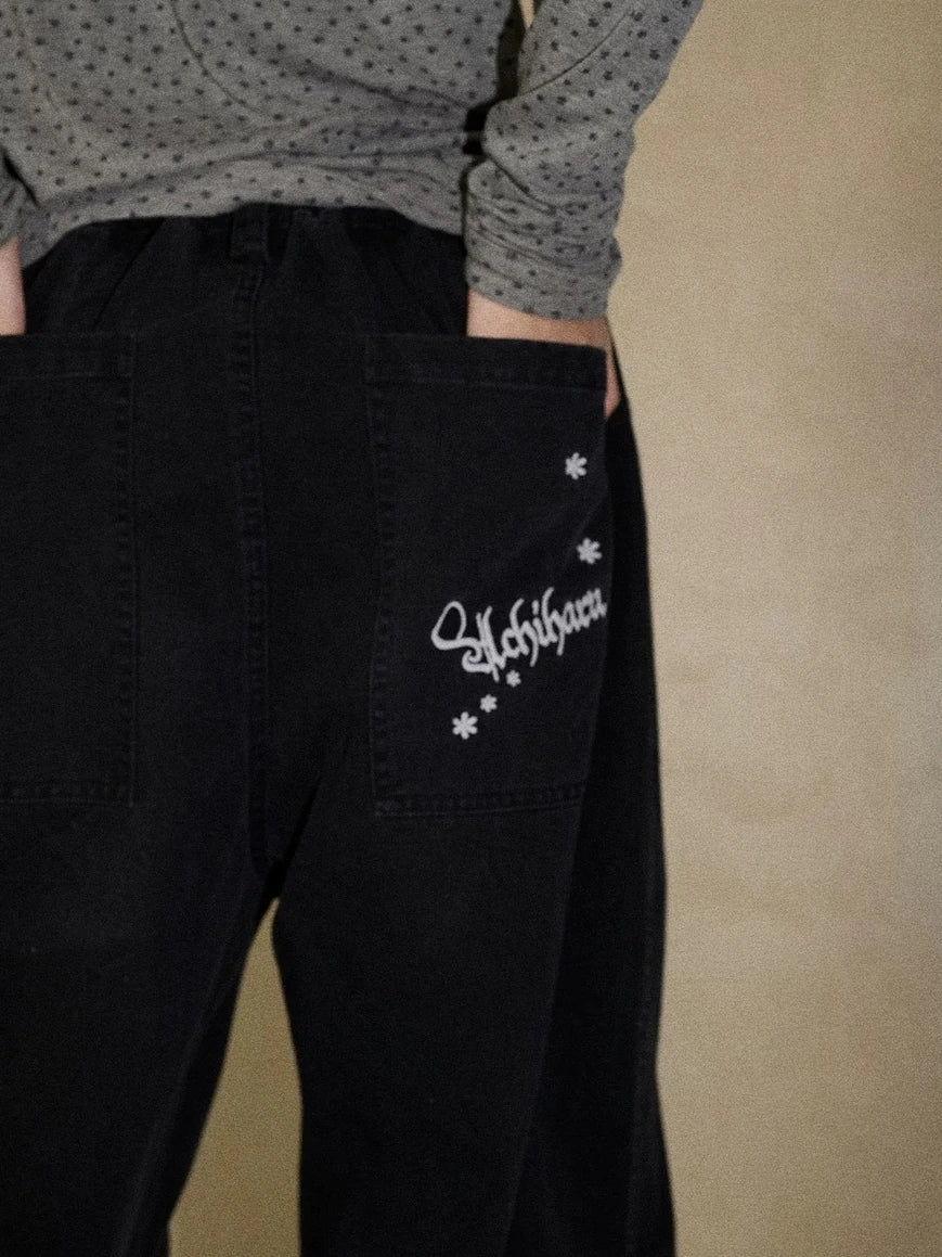 100 Percent Cotton Pleated Mid Rise Letter Print Office Commuter Pants