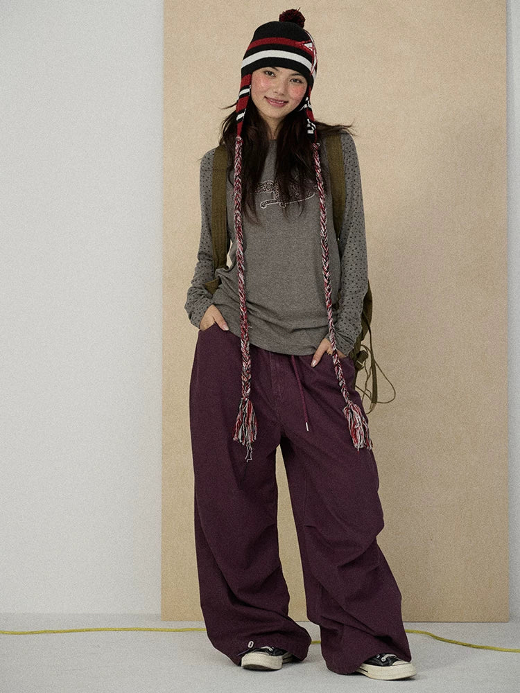 100 Percent Cotton Pleated Mid Rise Letter Print Office Commuter Pants