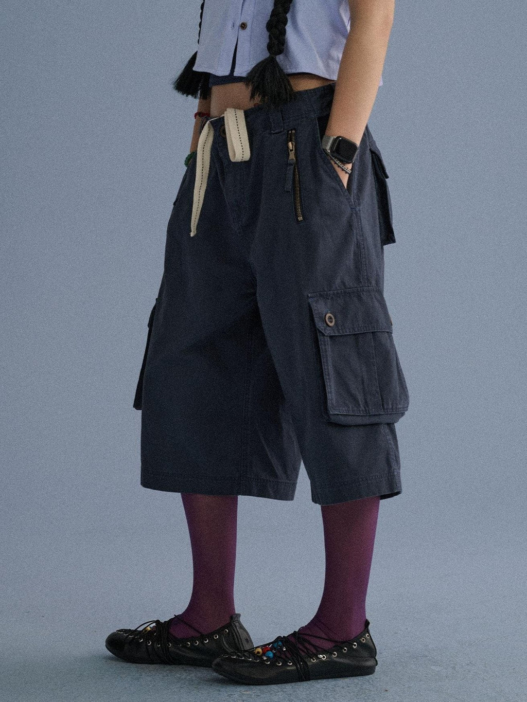100 Percent Cotton Pocket Commuter Natural Waist Girls Navy Grey Wide-Leg Pants