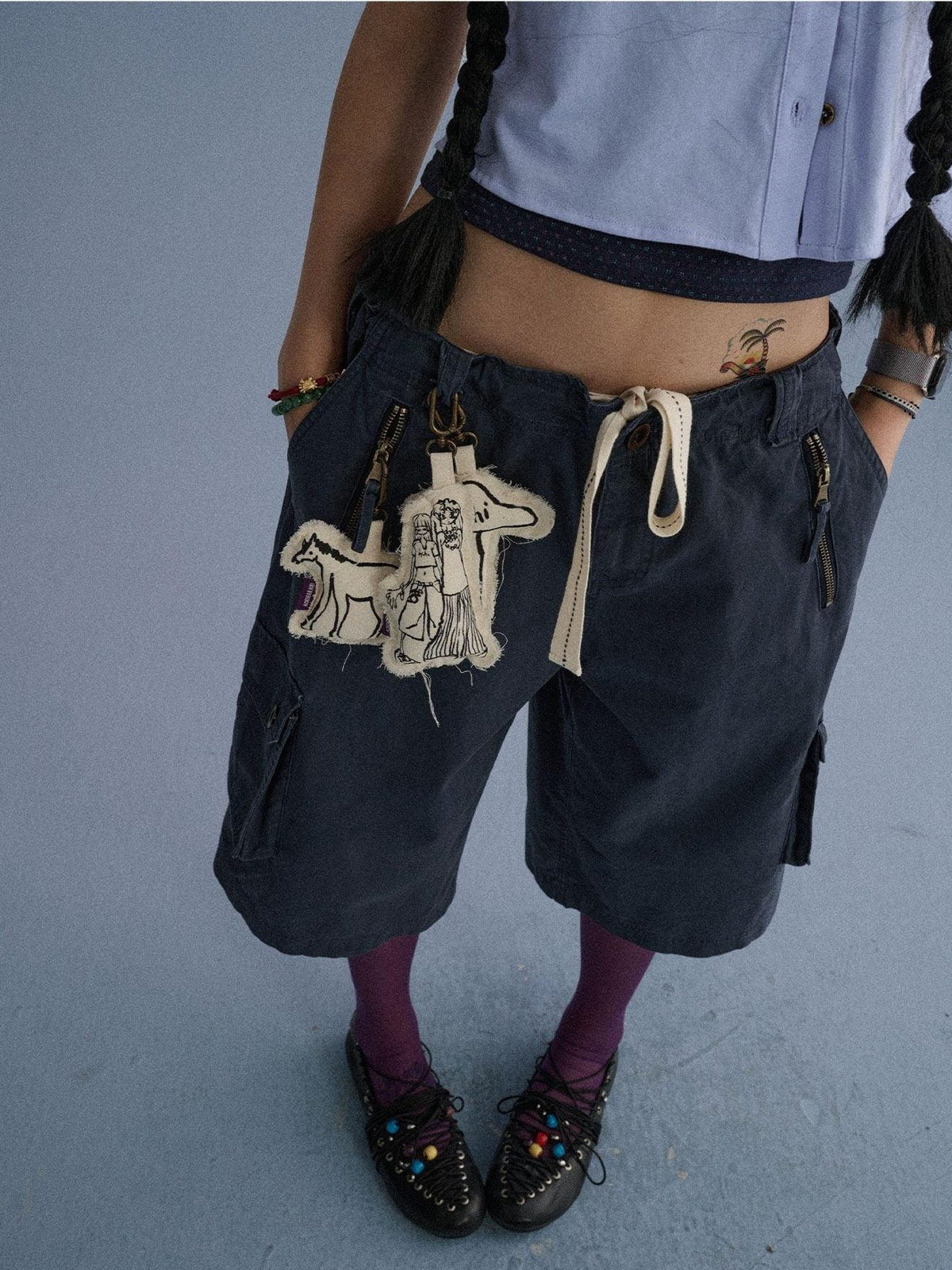100 Percent Cotton Pocket Commuter Natural Waist Girls Navy Grey Wide-Leg Pants