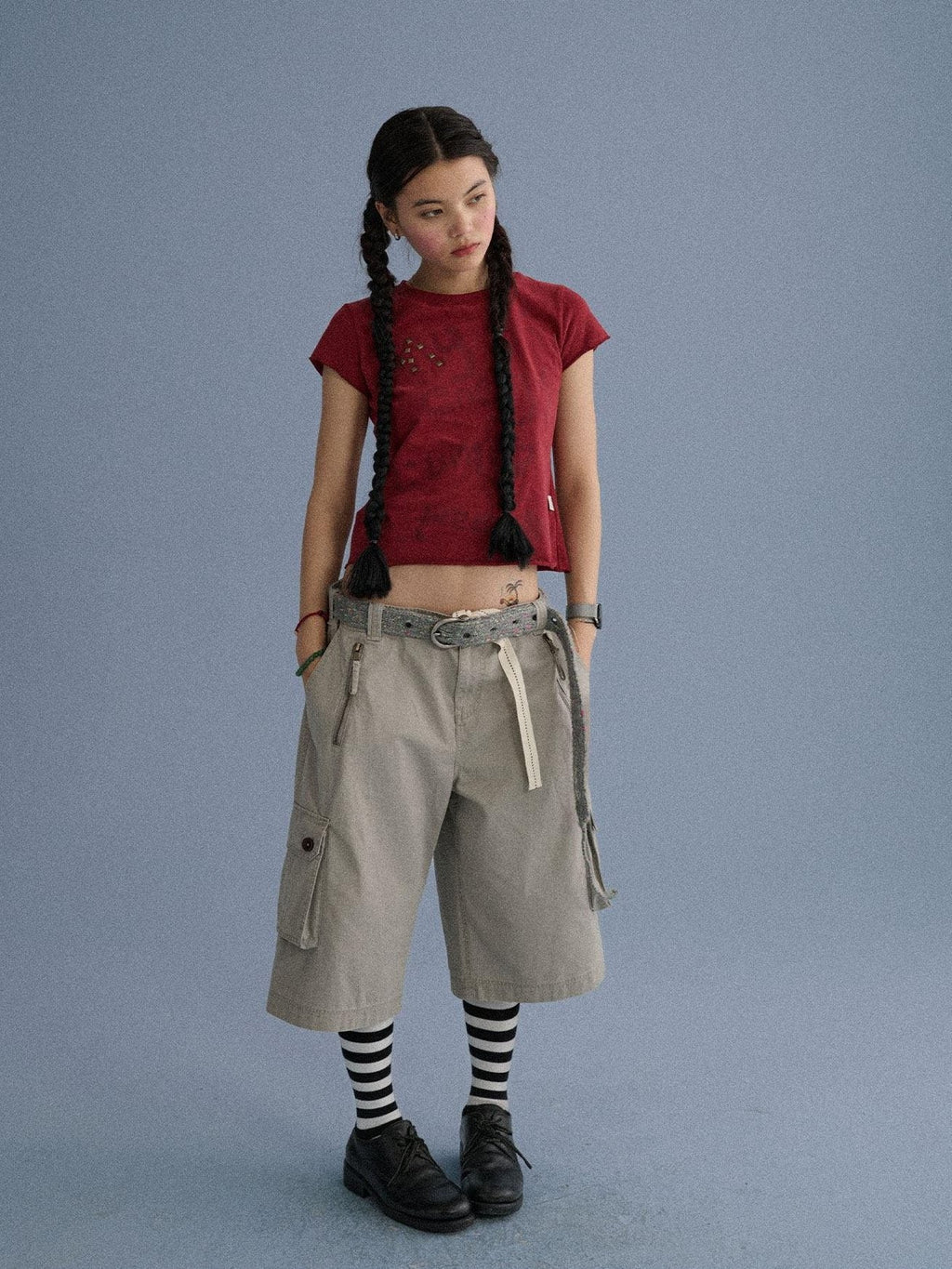 100 Percent Cotton Pocket Commuter Natural Waist Girls Navy Grey Wide-Leg Pants