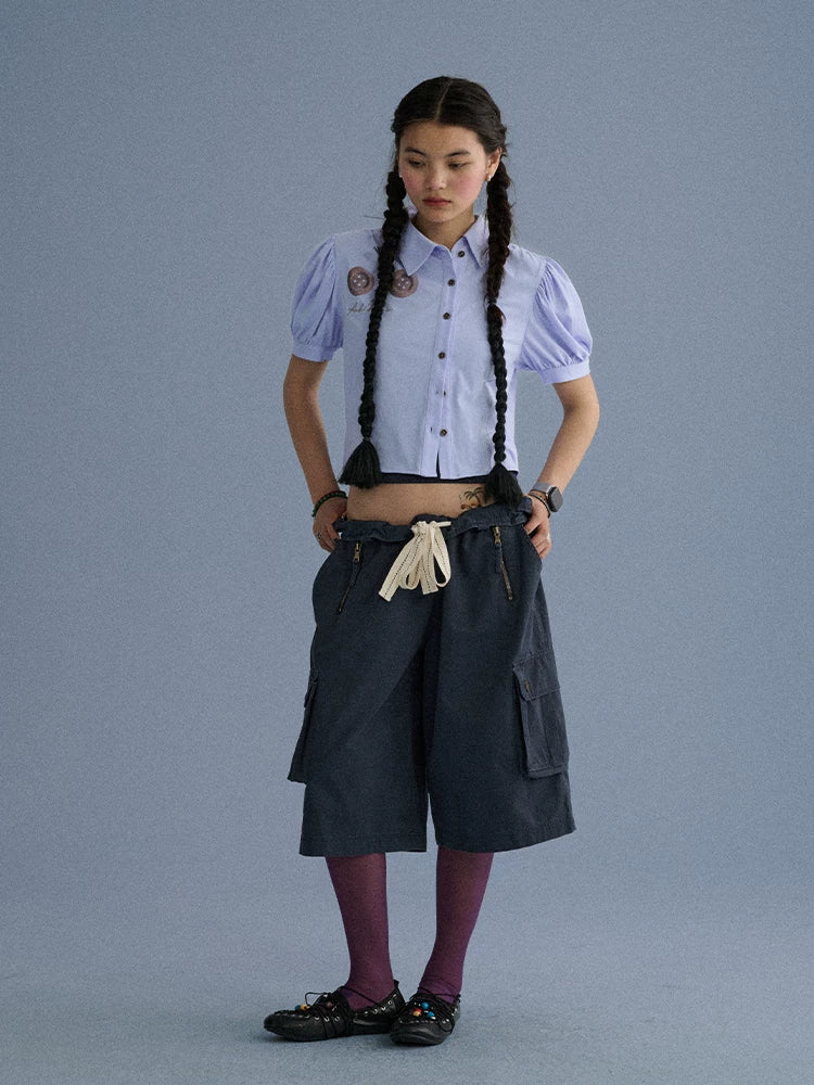 100 Percent Cotton Pocket Commuter Natural Waist Girls Navy Grey Wide-Leg Pants