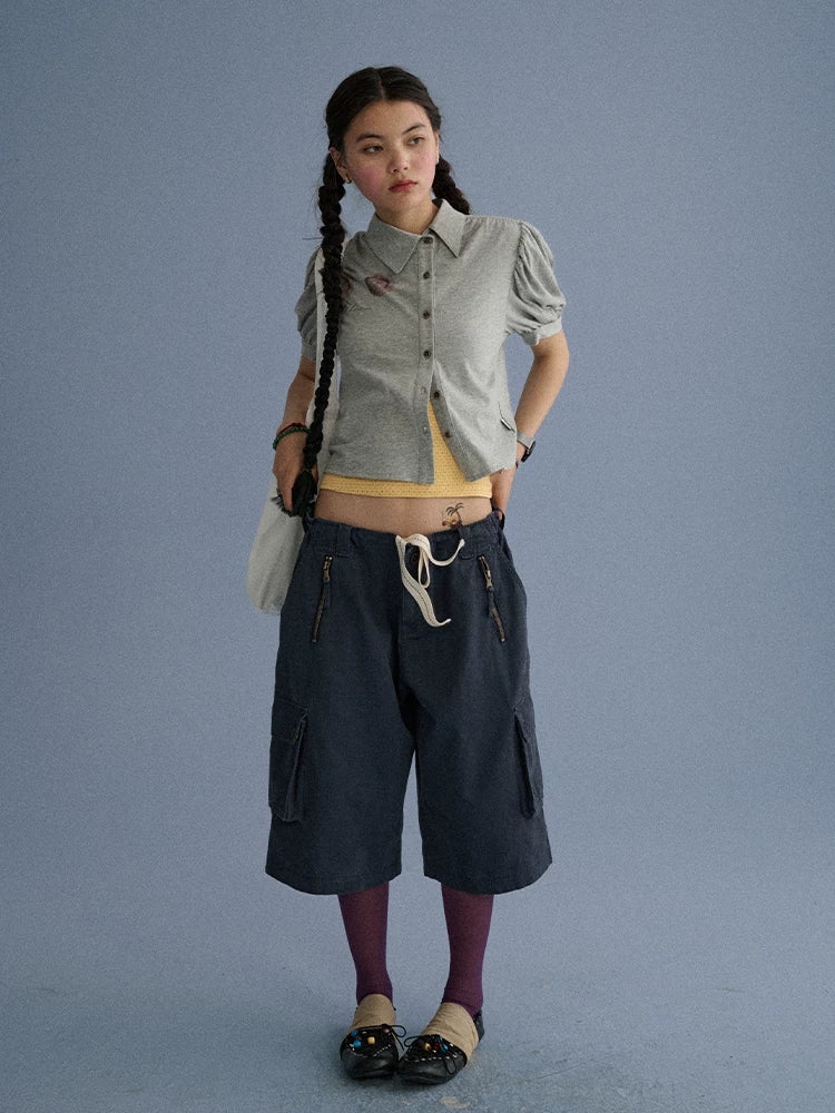 100 Percent Cotton Pocket Commuter Natural Waist Girls Navy Grey Wide-Leg Pants