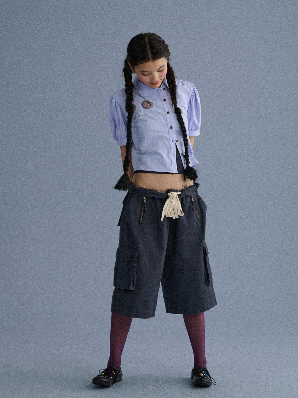 100 Percent Cotton Pocket Commuter Natural Waist Girls Navy Grey Wide-Leg Pants