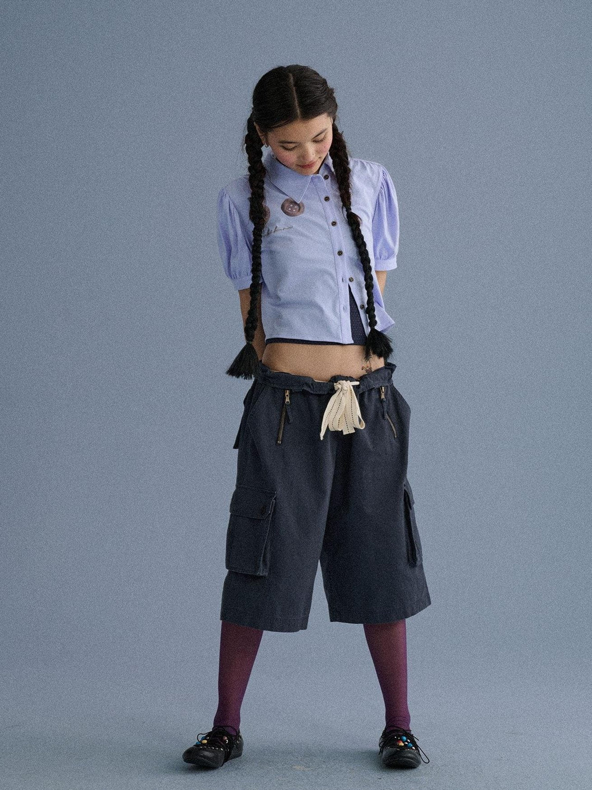 100 Percent Cotton Pocket Commuter Natural Waist Girls Navy Grey Wide-Leg Pants