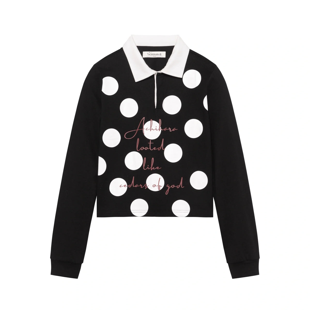 100 Percent Cotton Polka Dot Long Sleeve Polo Collar Women Straight Fit T-Shirt