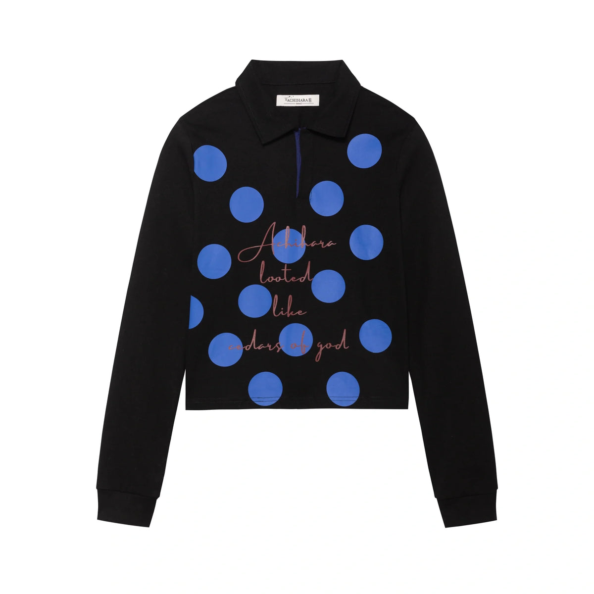 100 Percent Cotton Polka Dot Long Sleeve Polo Collar Women Straight Fit T-Shirt