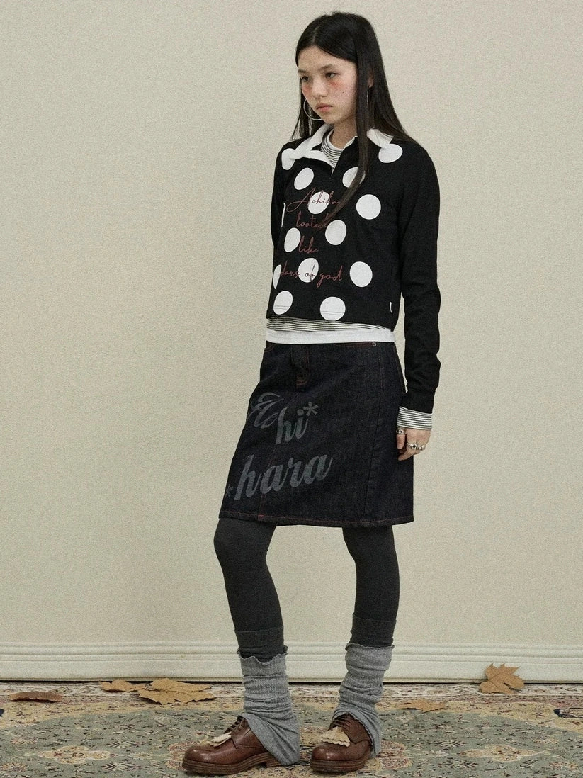 100 Percent Cotton Polka Dot Long Sleeve Polo Collar Women Straight Fit T-Shirt