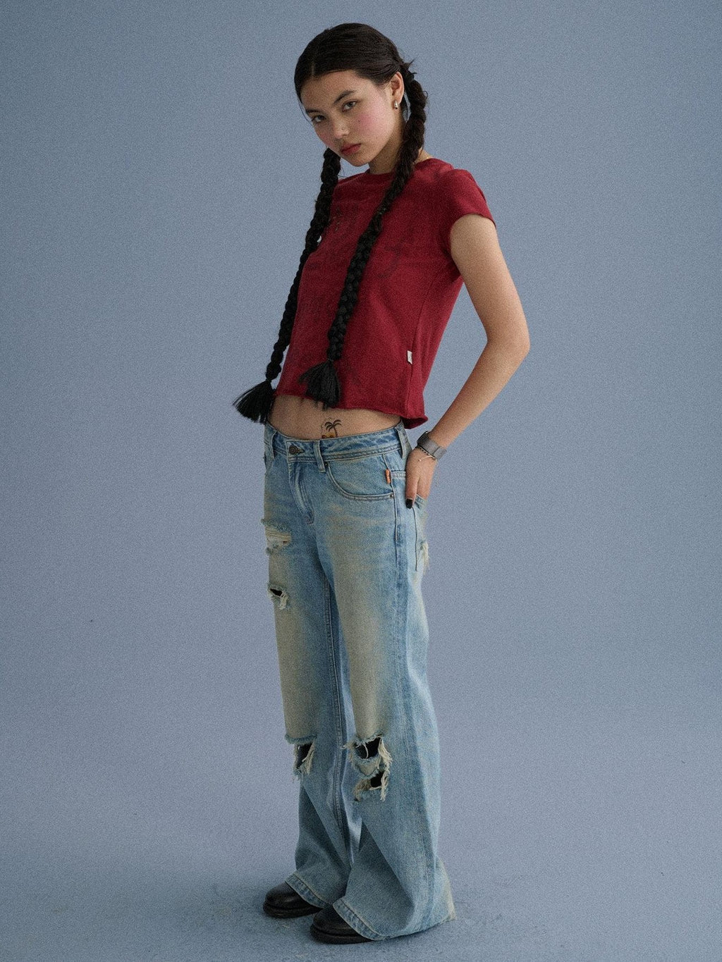 100 Percent Cotton Slim Short Sleeve Roundneck Office Letter Print Tee Crop Top