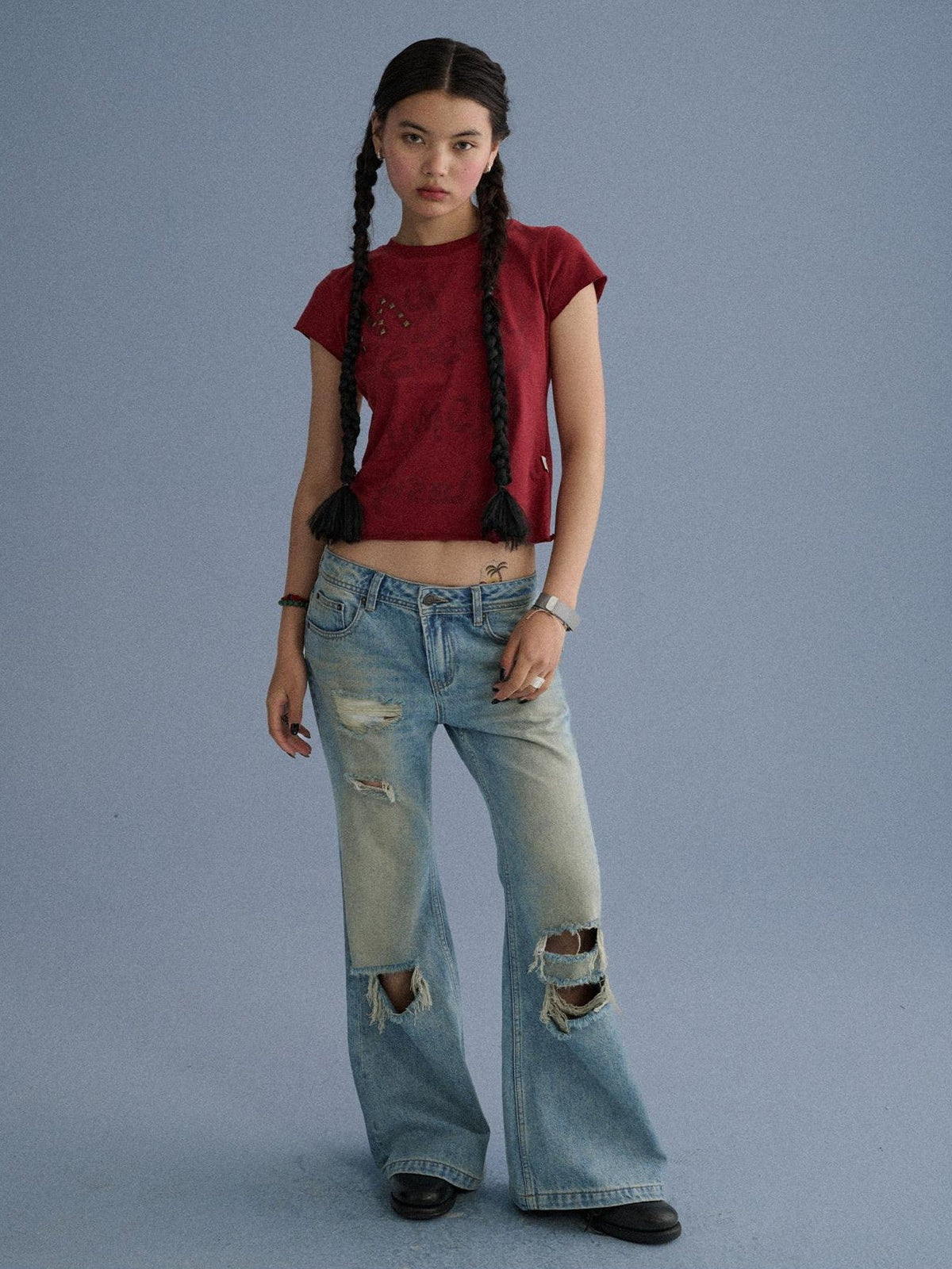 100 Percent Cotton Slim Short Sleeve Roundneck Office Letter Print Tee Crop Top