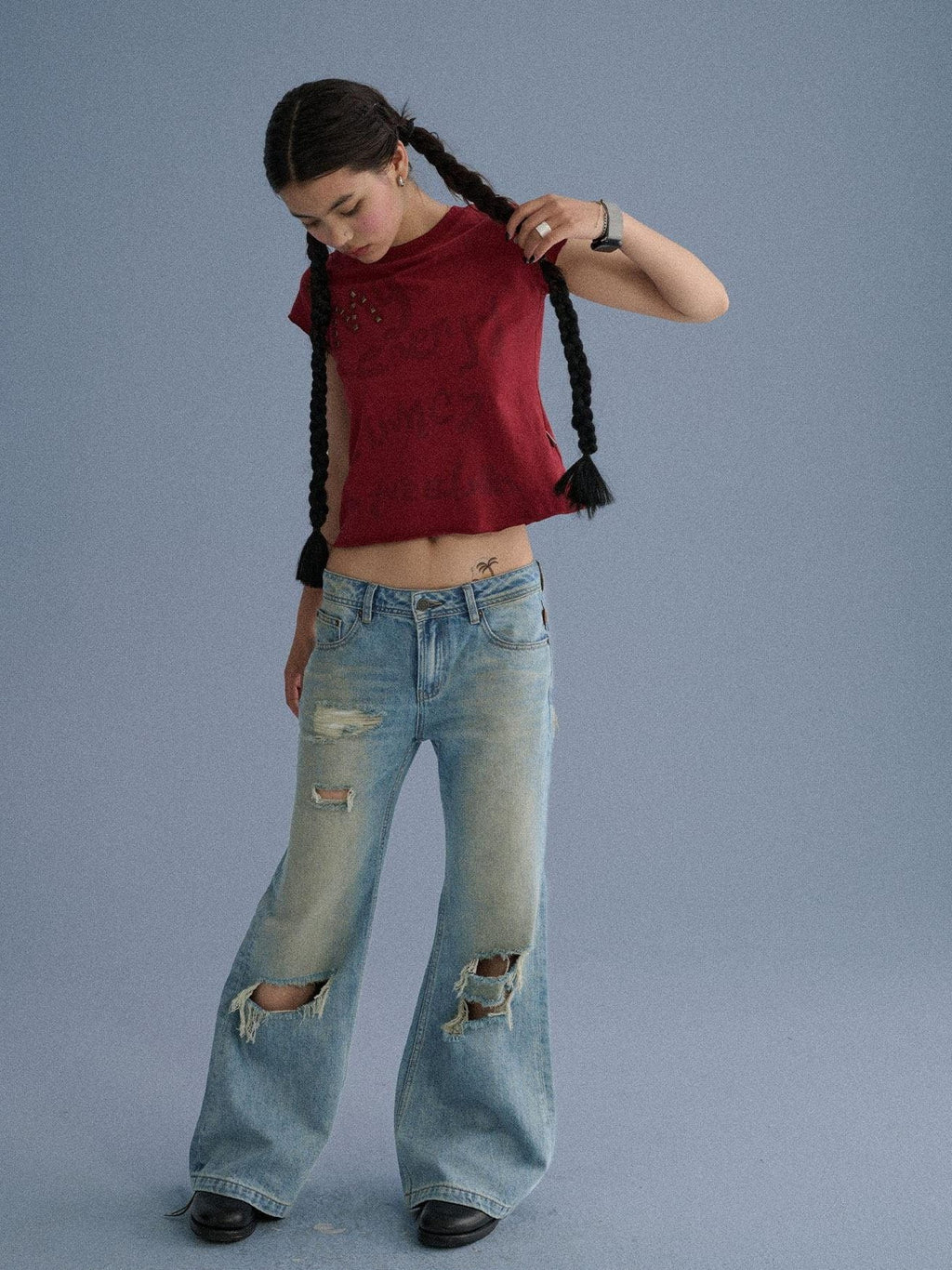 100 Percent Cotton Slim Short Sleeve Roundneck Office Letter Print Tee Crop Top