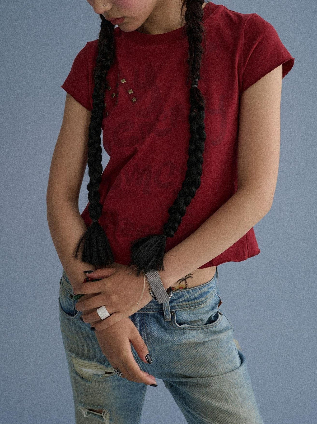 100 Percent Cotton Slim Short Sleeve Roundneck Office Letter Print Tee Crop Top