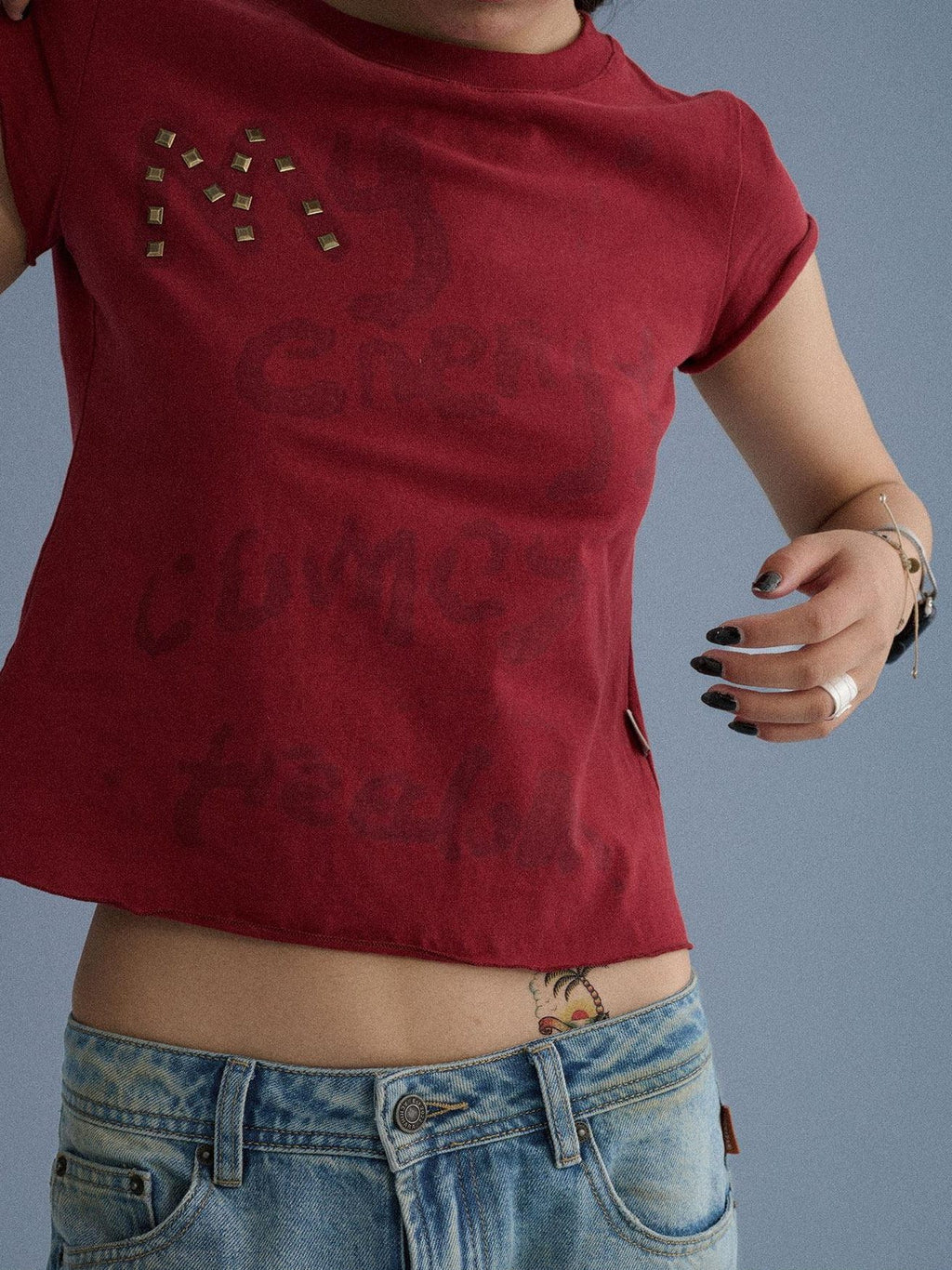 100 Percent Cotton Slim Short Sleeve Roundneck Office Letter Print Tee Crop Top