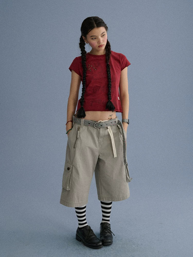100 Percent Cotton Slim Short Sleeve Roundneck Office Letter Print Tee Crop Top