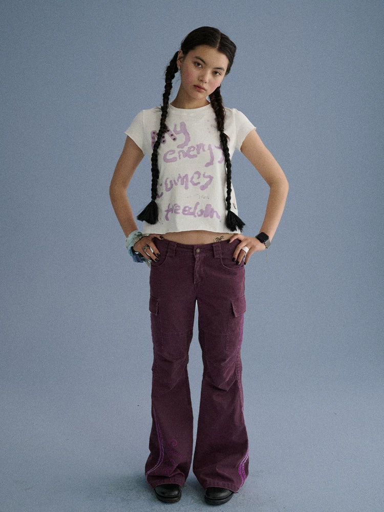 100 Percent Cotton Slim Short Sleeve Roundneck Office Letter Print Tee Crop Top