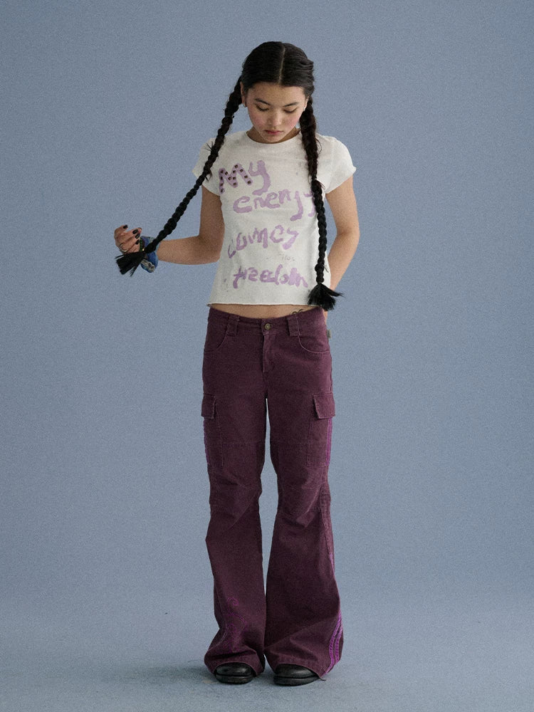 100 Percent Cotton Slim Short Sleeve Roundneck Office Letter Print Tee Crop Top
