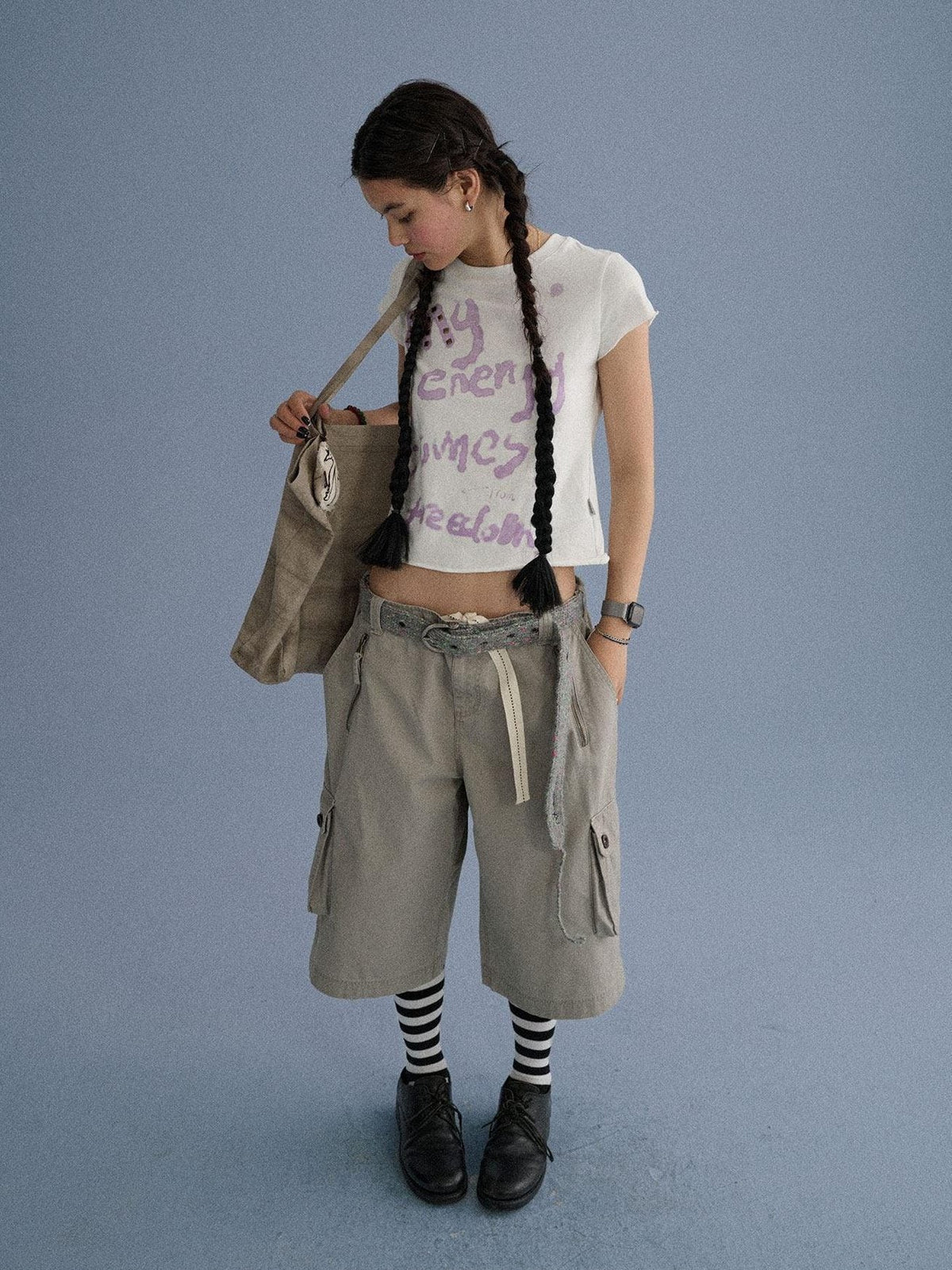 100 Percent Cotton Slim Short Sleeve Roundneck Office Letter Print Tee Crop Top