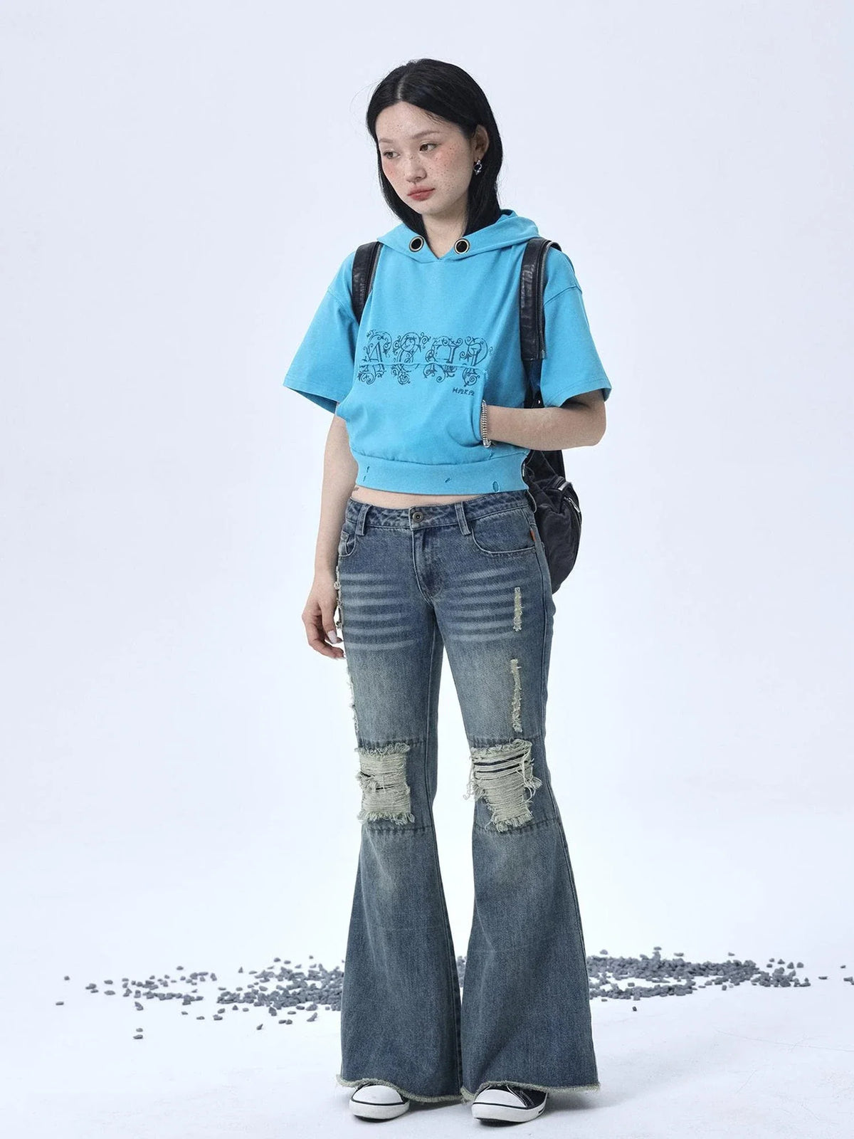 1988 Vintage Low Rise Flared Jeans With Distressed Details