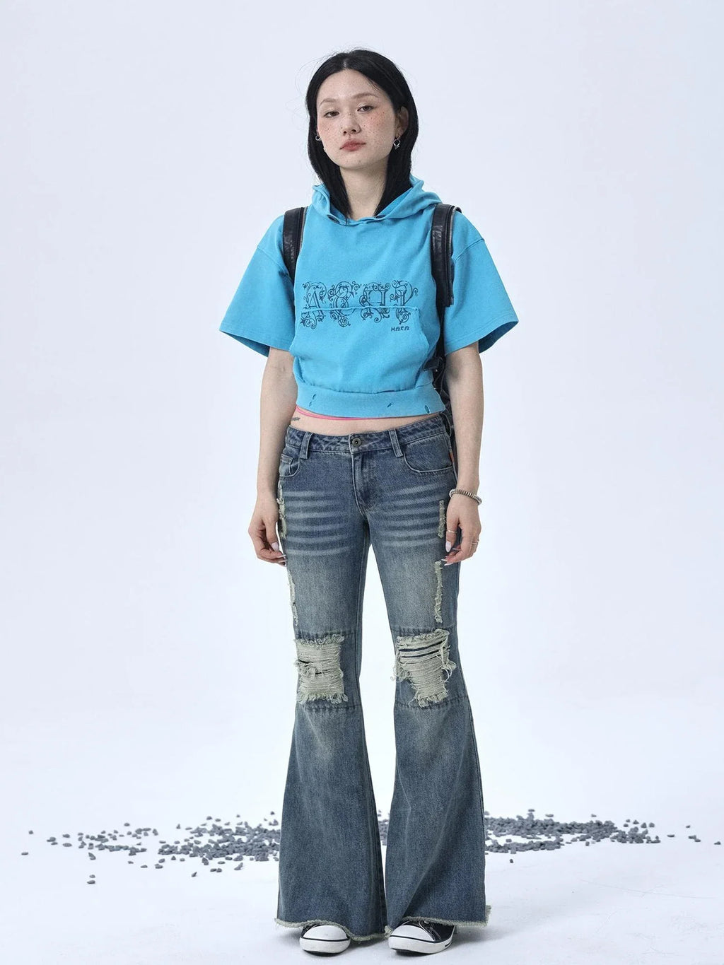 1988 Vintage Low Rise Flared Jeans With Distressed Details