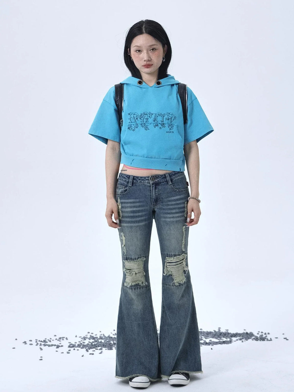 1988 Vintage Low Rise Flared Jeans With Distressed Details
