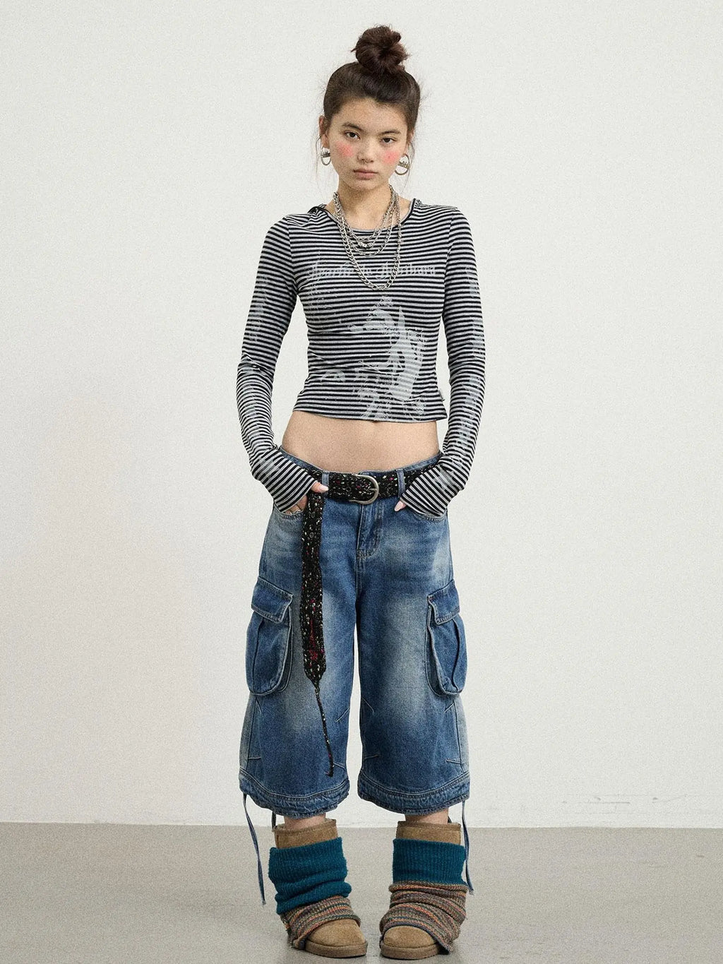 Beach Washed Relaxed Cargo Denim Shorts