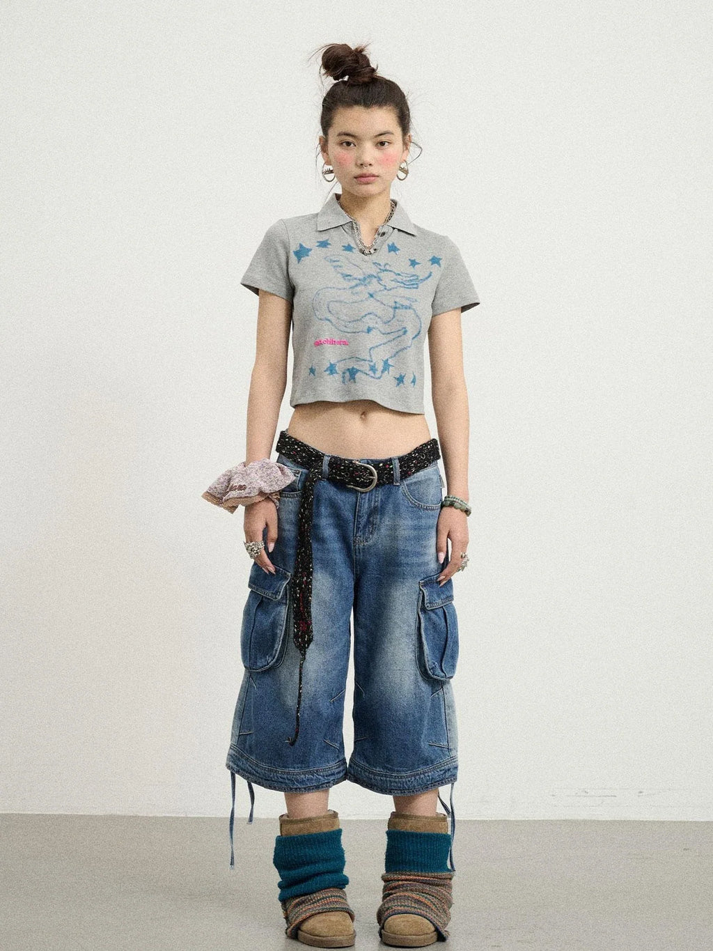 Beach Washed Relaxed Cargo Denim Shorts
