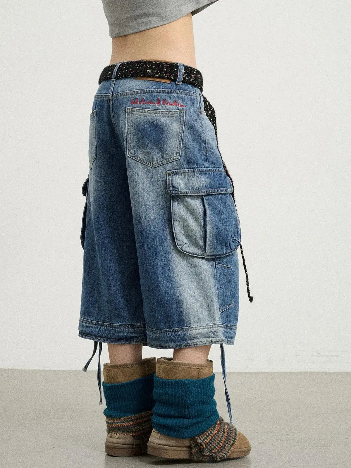 Beach Washed Relaxed Cargo Denim Shorts